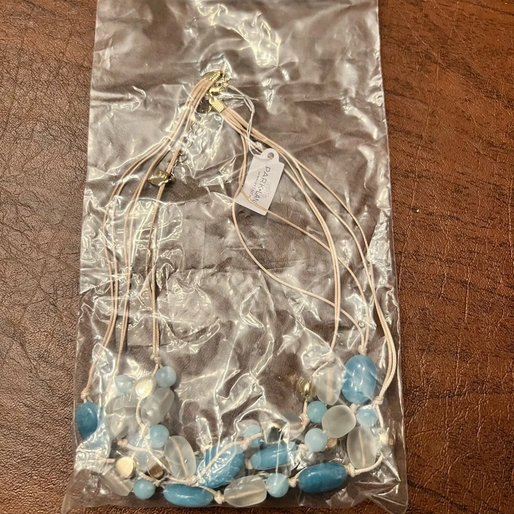 Park Lane Oceanic Beaded Necklace| Aqua and Frosted White Beads | New